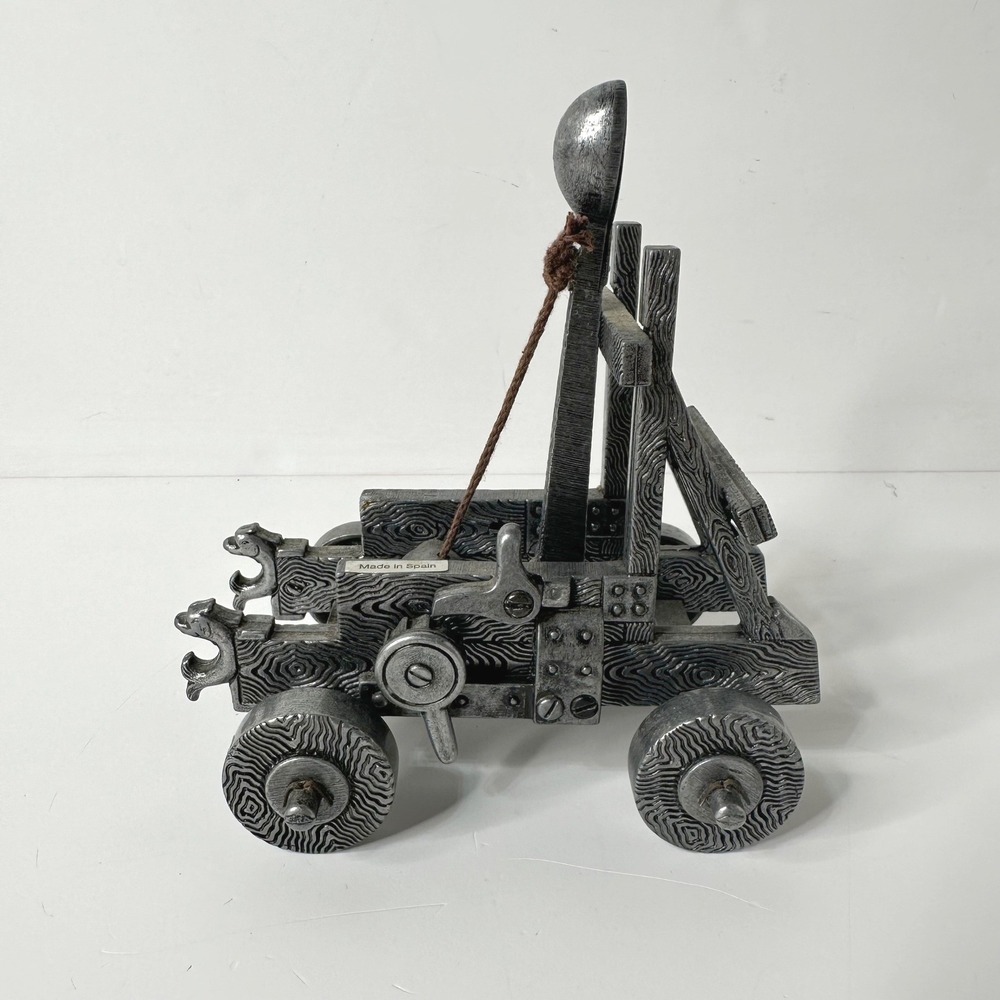 Vtg Working Miniature Metal Catapult Replica Siege Engine Spain 5.5" Paperweight